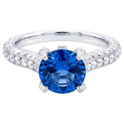Sri Lankan Sapphire With Natural Earth Mined Diamond ( Not Lab Grown ) s Round Cut Ring 4.50 Ct
