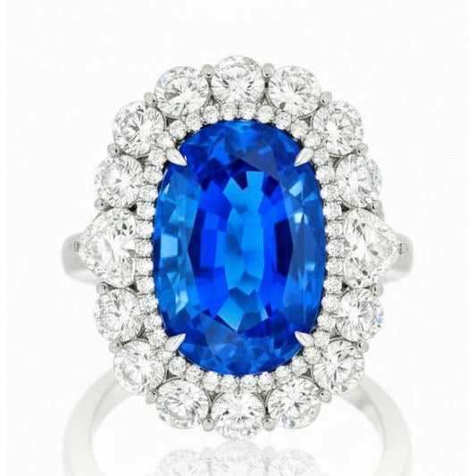Sri Lanka Blue Sapphire Natural Earth Mined Diamond ( Not Lab Grown )  8.25 Ct Ring Gold White 14K