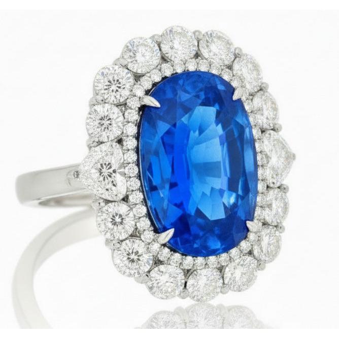 Sri Lanka Blue Sapphire Natural Earth Mined Diamond ( Not Lab Grown )  8.25 Ct Ring Gold White 14K
