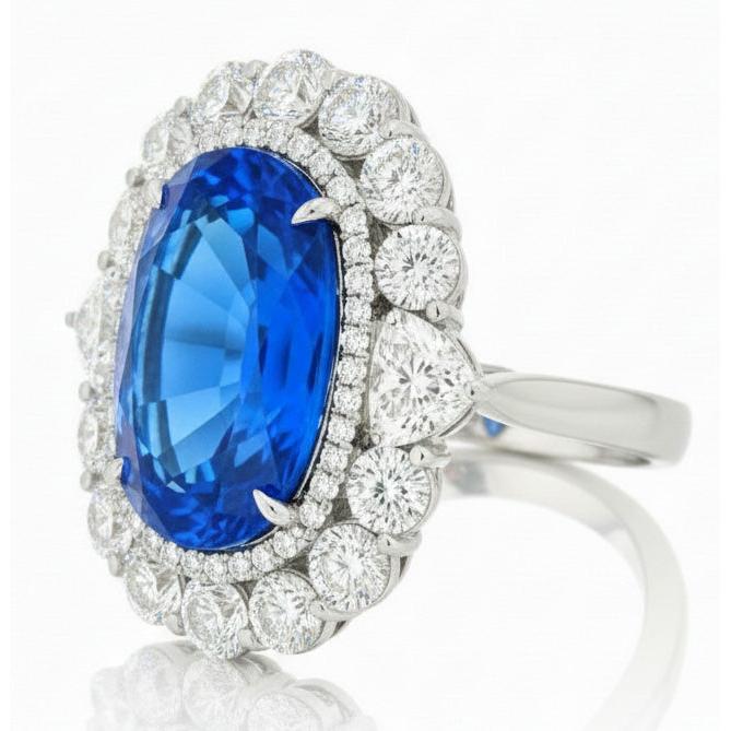 Sri Lanka Blue Sapphire Natural Earth Mined Diamond ( Not Lab Grown )  8.25 Ct Ring Gold White 14K
