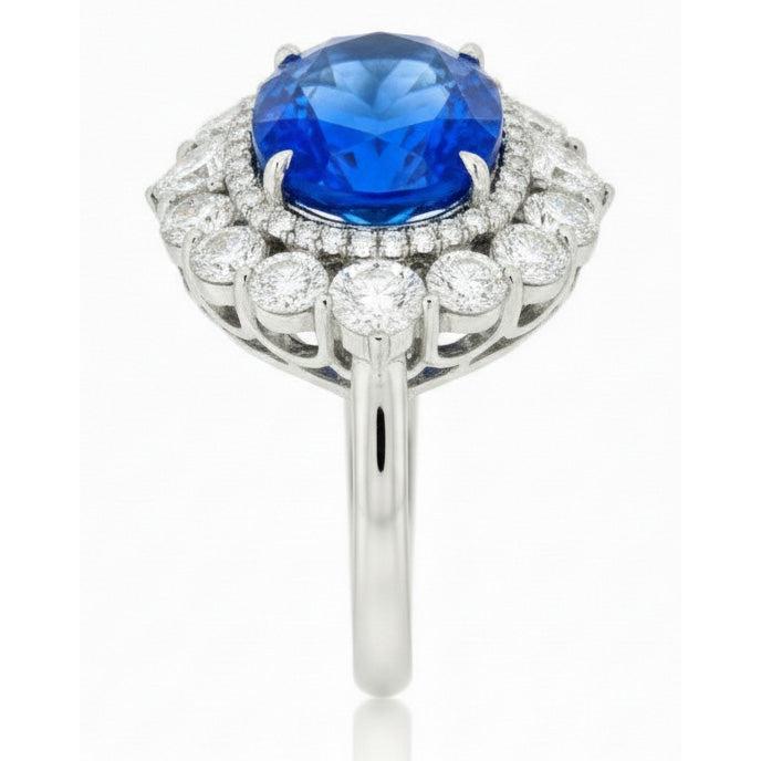 Sri Lanka Blue Sapphire Natural Earth Mined Diamond ( Not Lab Grown )  8.25 Ct Ring Gold White 14K