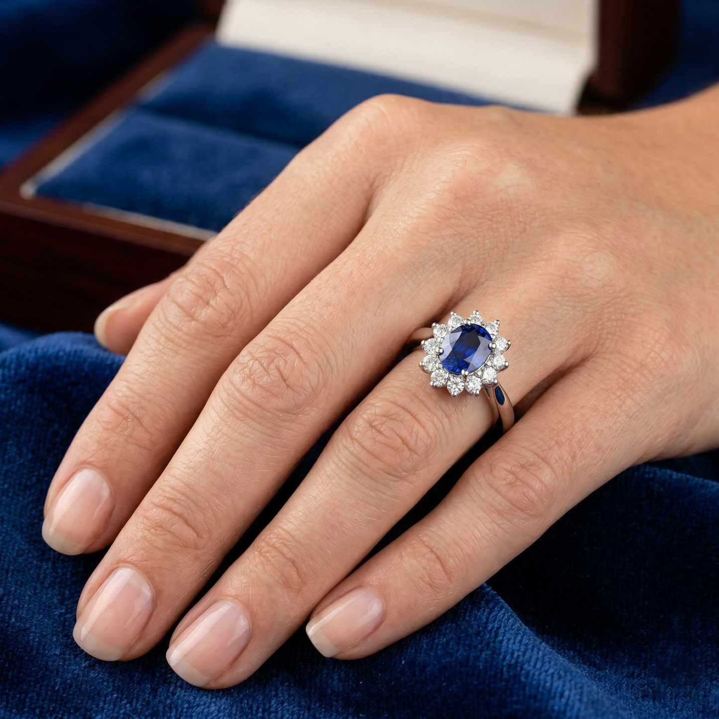 Sri Lanka Blue Sapphire Natural Earth Mined Diamond ( Not Lab Grown )  Engagement Ring 2.60 Ct White Gold 14K