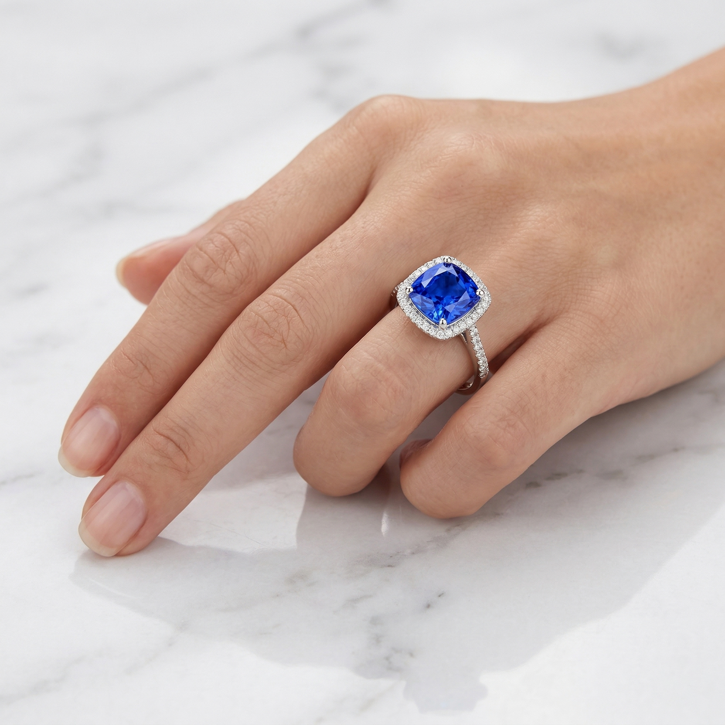 Sri Lanka Blue Sapphire Natural Earth Mined Diamond ( Not Lab Grown ) s 3.30 Ct Ring White Gold 14K