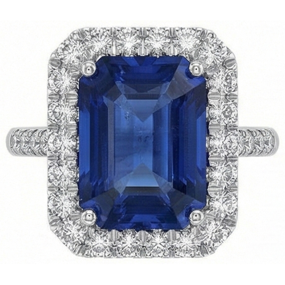 Sri Lanka Sapphire Natural Earth Mined Diamond ( Not Lab Grown )s 4.30 Carats Wedding Ring 14K Gold White