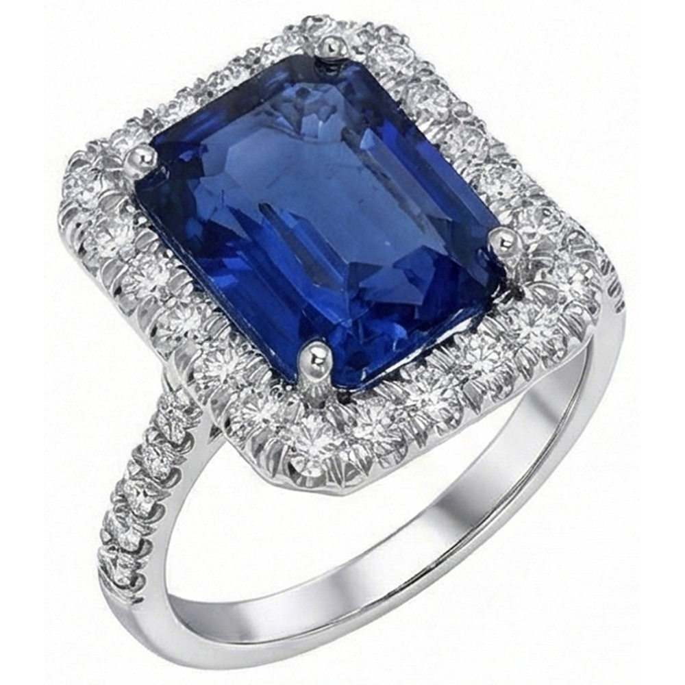 Sri Lanka Sapphire Natural Earth Mined Diamond ( Not Lab Grown )s 4.30 Carats Wedding Ring 14K Gold White
