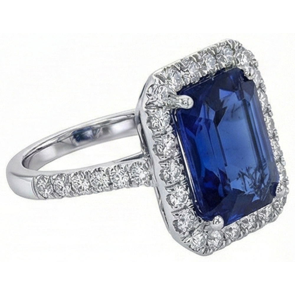 Sri Lanka Sapphire Natural Earth Mined Diamond ( Not Lab Grown )s 4.30 Carats Wedding Ring 14K Gold White