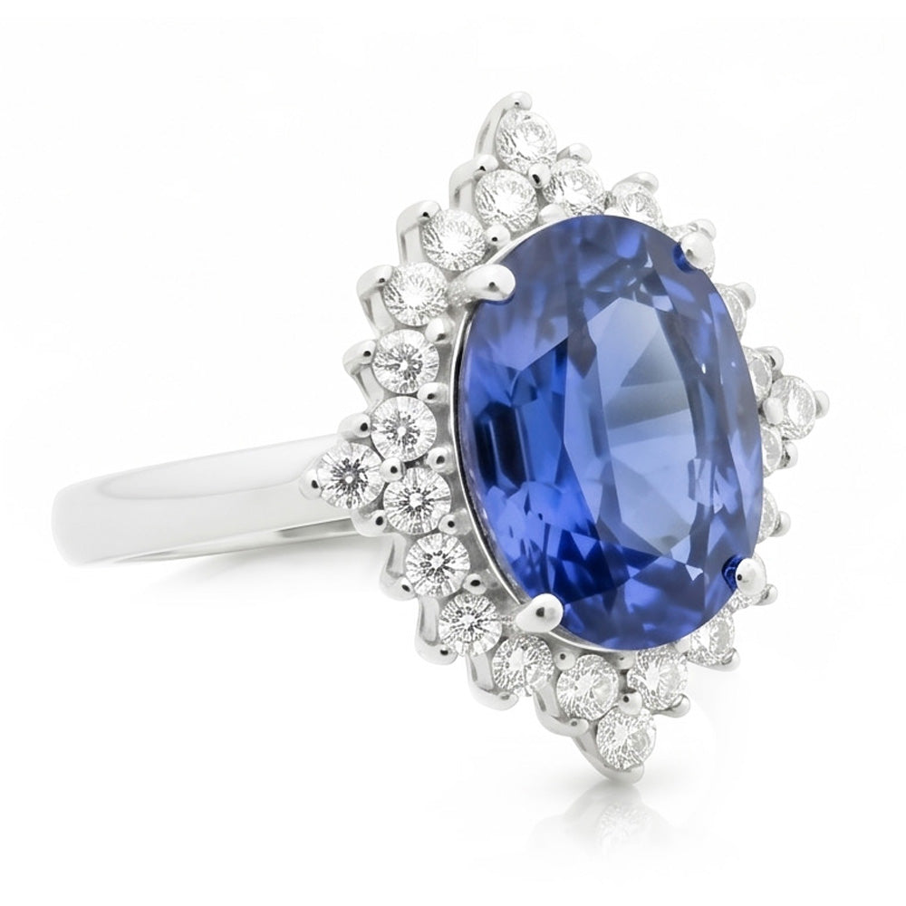 Sri Lanka Sapphire Oval Natural Earth Mined Diamond ( Not Lab Grown )  Ring 8.50 Carats Gemstone Jewelry