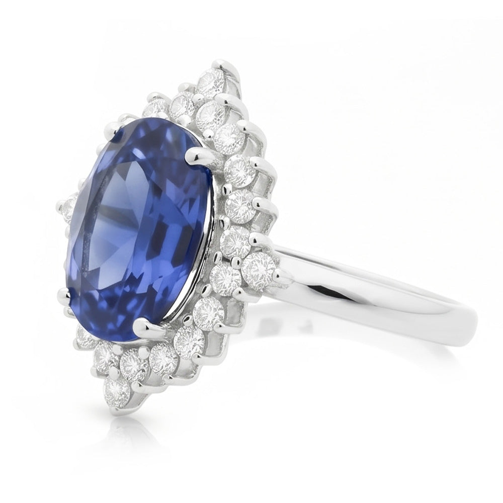 Sri Lanka Sapphire Oval Natural Earth Mined Diamond ( Not Lab Grown )  Ring 8.50 Carats Gemstone Jewelry