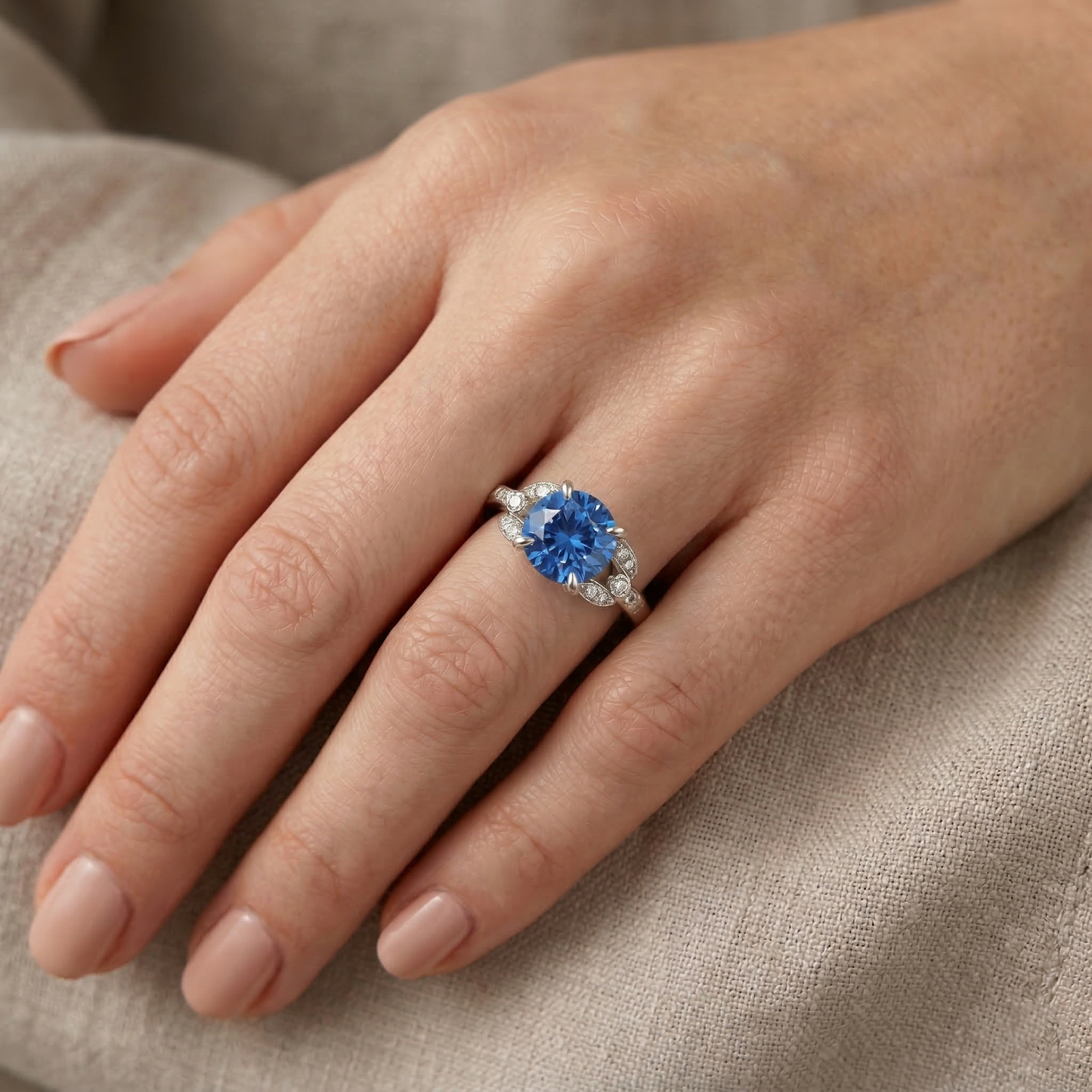Sri Lankan Sapphire And Natural Earth Mined Diamond ( Not Lab Grown ) s 2.90 Carats Ring White Gold 14K