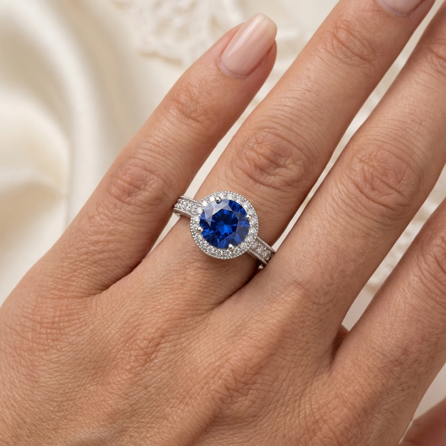 Sri Lankan Sapphire Natural Earth Mined Diamond ( Not Lab Grown )  Ring White Gold 3.05 Carats Vintage Style