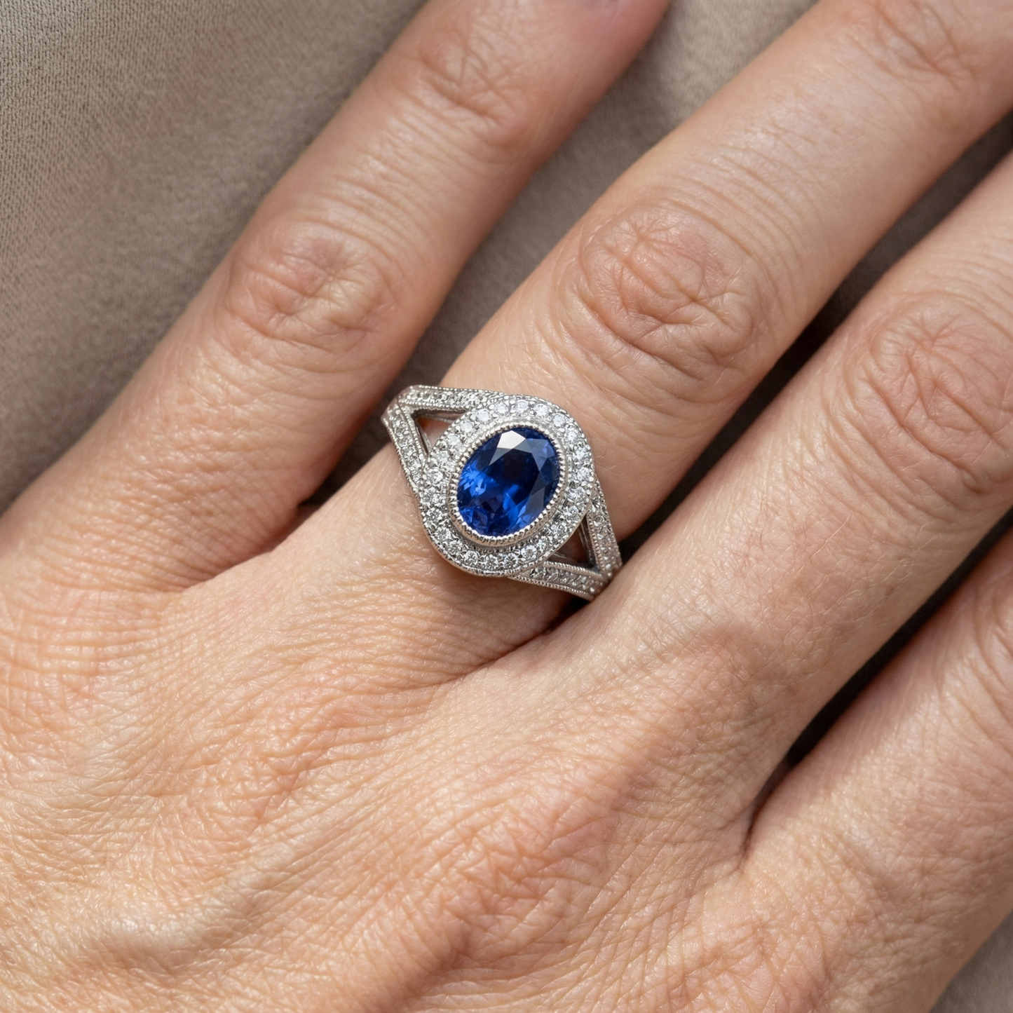 Sri Lankan Sapphire Natural Earth Mined Diamond ( Not Lab Grown )s White Gold Anniversary Ring 3.50 Ct.