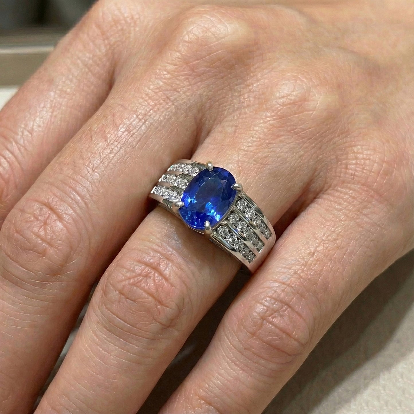 Sri Lankan Cushion Sapphire With Natural Earth Mined Diamond ( Not Lab Grown ) s Ring 3.50 Ct Gold White 14K