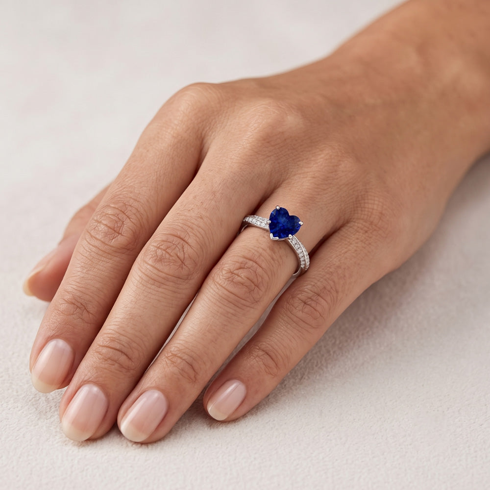 Srilanka Sapphire Gemstone Ring Heart Cut 2.50 Carats Natural Earth Mined Diamond ( Not Lab Grown ) Jewelry