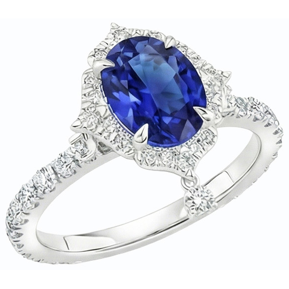 natural round sapphire 6ct ring close up detail