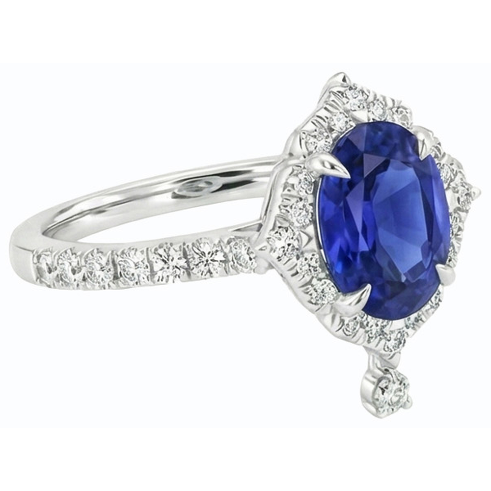 natural round sapphire 6ct ring on white background
