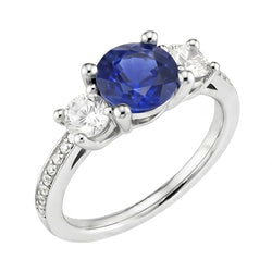 Srilanka Sapphire Natural Earth Mined Diamond ( Not Lab Grown ) Round Cut Ring 3.50 Carats White Gold 14K