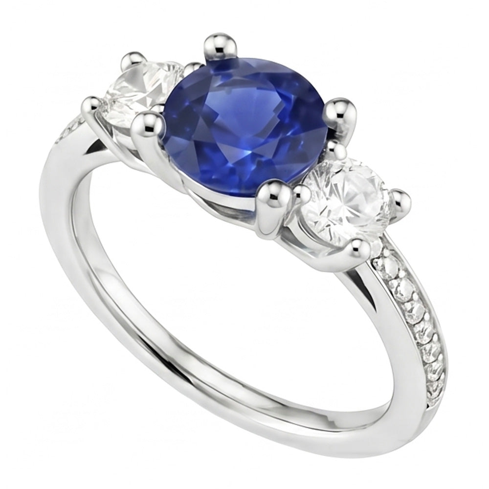 Srilanka Sapphire Natural Earth Mined Diamond ( Not Lab Grown ) Round Cut Ring 3.50 Carats White Gold 14K