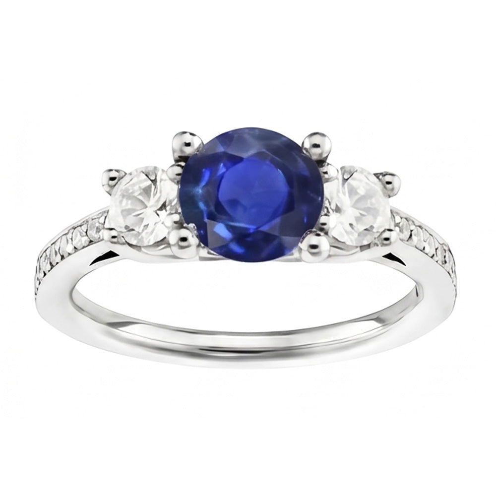 Srilanka Sapphire Natural Earth Mined Diamond ( Not Lab Grown ) Round Cut Ring 3.50 Carats White Gold 14K