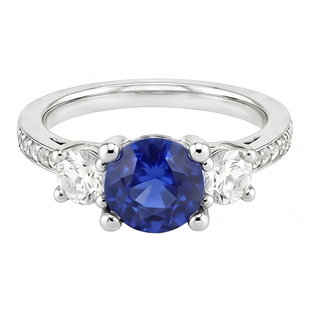Srilanka Sapphire Natural Earth Mined Diamond ( Not Lab Grown ) Round Cut Ring 3.50 Carats White Gold 14K