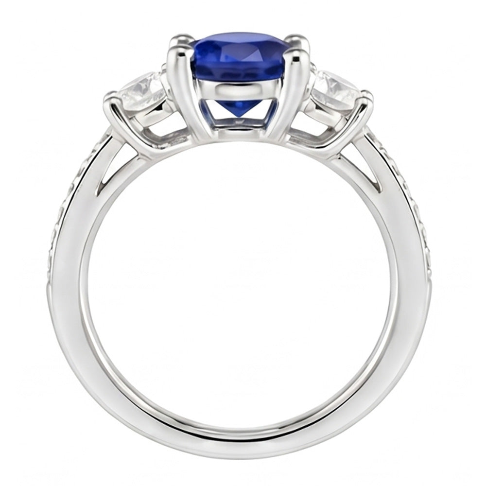 Srilanka Sapphire Natural Earth Mined Diamond ( Not Lab Grown ) Round Cut Ring 3.50 Carats White Gold 14K