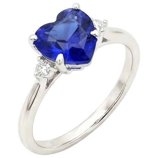 Srilanka Sapphire Solitaire Heart Shaped Ring 2 Carats Ladies Jewelry