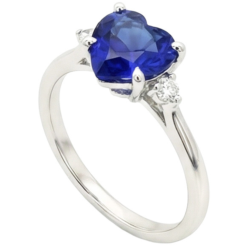 Srilanka Sapphire Solitaire Heart Shaped Ring 2 Carats Ladies Jewelry