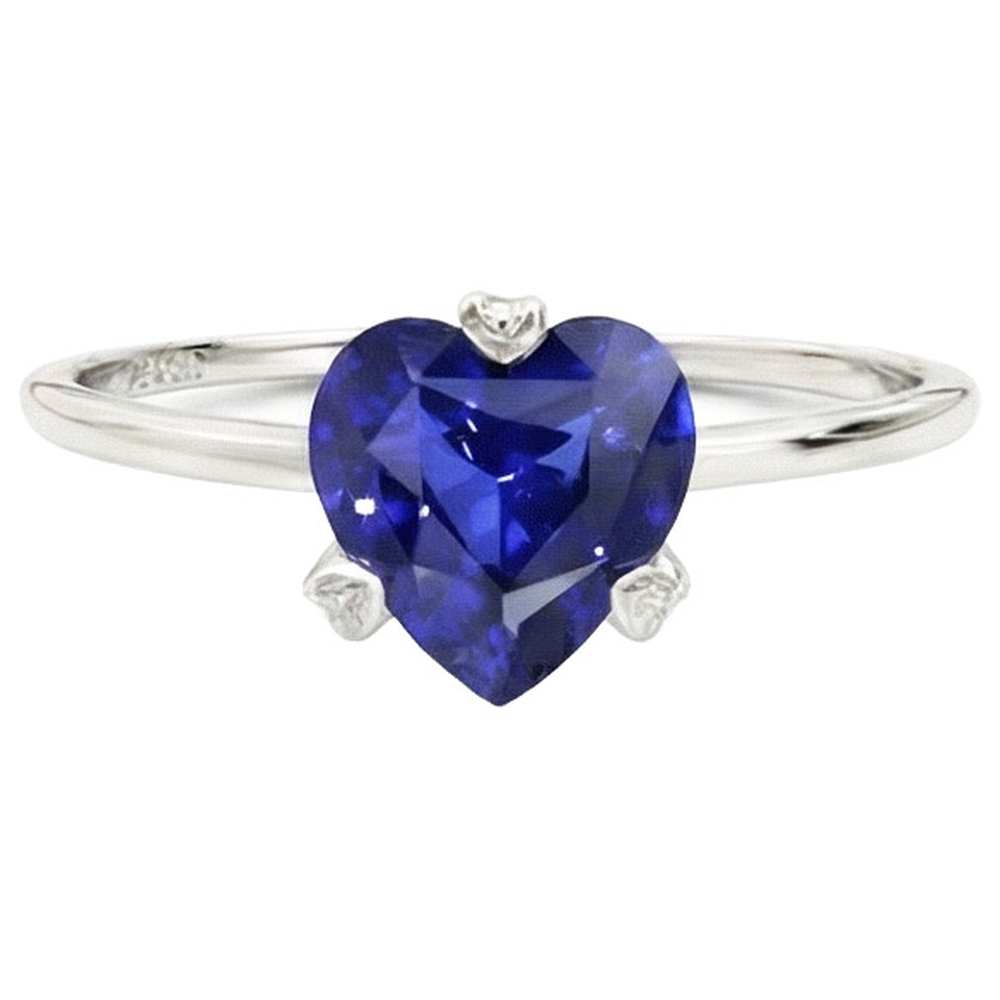 Srilanka Sapphire Solitaire Heart Shaped Ring 2 Carats Ladies Jewelry