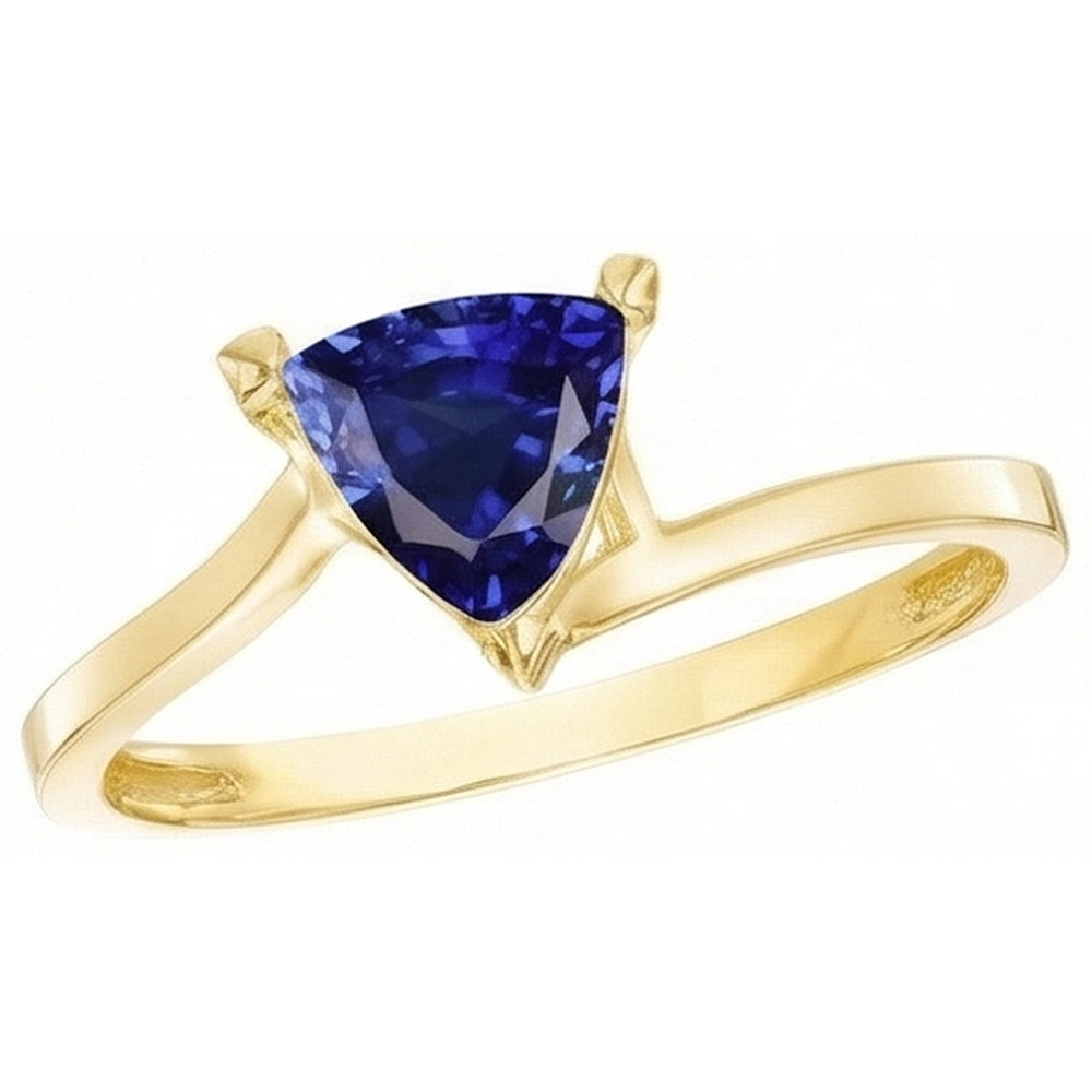 Srilanka Sapphire Solitaire Trillion Shaped Ring 1 Carat Yellow Gold