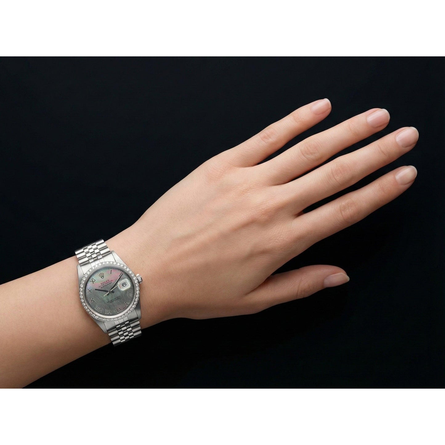 Ss Jubilee Bracelet Rolex Diamond Bezel Gray Roman Dial QUICK SET