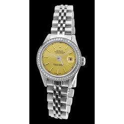 Ss Date Just Champagne Stick Dial Rolex Women Watch Jubilee