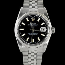 Ss Jubilee Bracelet Rolex Black Datejust Gents Watch Fluted Bezel