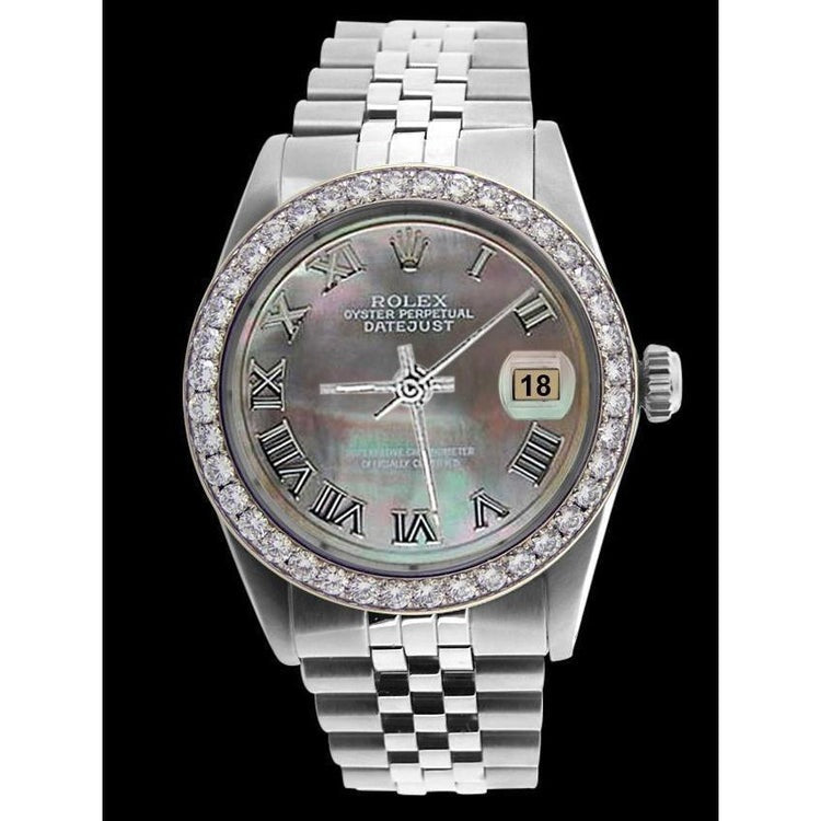 Rolex Diamond Bezel Gray Roman Dial 