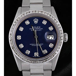 Ss Oyster Bracelet Rolex Date Just Men Watch Blue Diamond Dial QUICK SET