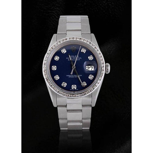 Men Watch Blue Diamond Dial Bezel QUICK SET