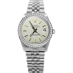 Ss Rolex Date Just Diamond Bezel White Stick Dial Watch QUICK SET