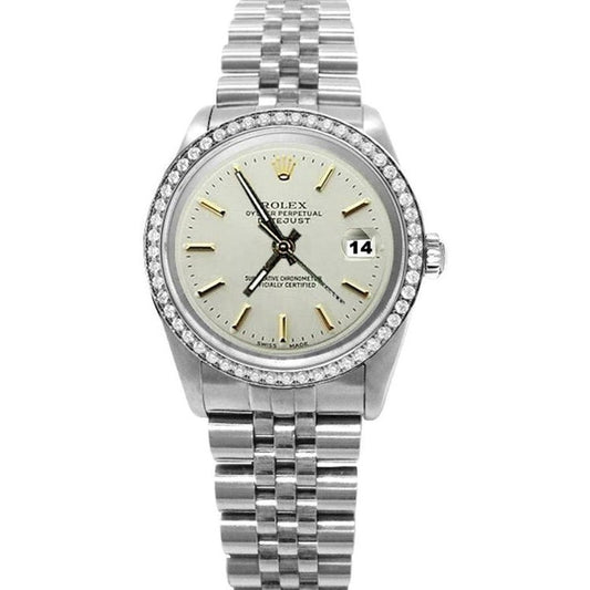 Diamond Bezel White Stick Dial Watch