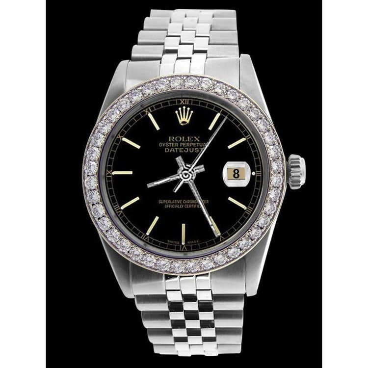 Jubilee Bracelet Datejust Gents Rolex Black Stick Dial