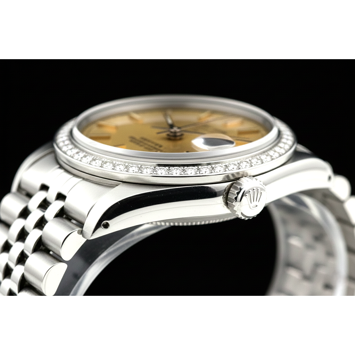 Ss Date Just Champagne Stick Dial Rolex Women Watch Jubilee