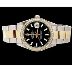 Ss & Gold  Bezel Rolex Black Stick Dial Datejust Watch