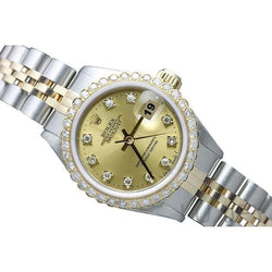 Ss & Gold Bracelet Rolex Datejust Watch Champagne Diamond Bezel