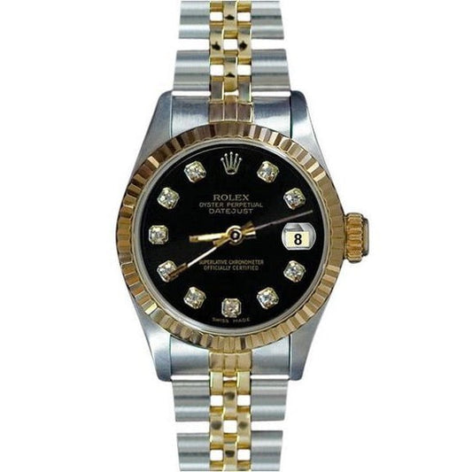 Fluted Datejust Ladies Watch Black Diamond Dial