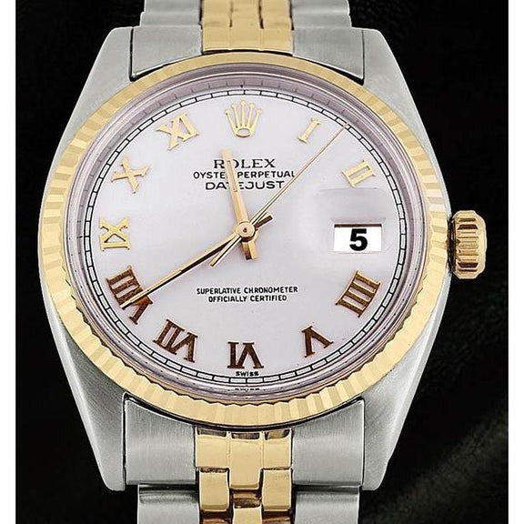 Men's Watch Fluted Bezel White Roman Dial