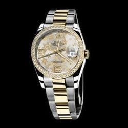 Ss & Gold Ladies Man Rolex Date Just Watch Two Tone Flower Dial QUICK SET