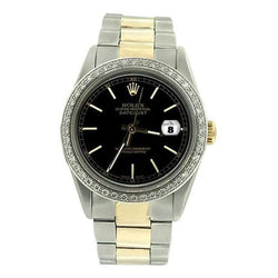 Ss & Gold Oyster Bracelet  Datejust Rolex Watch Black Stick Dial