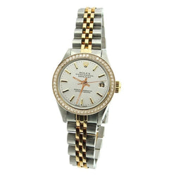 Ss & Gold Rolex Ladies Date Just Watch White Stick Dial Diamond