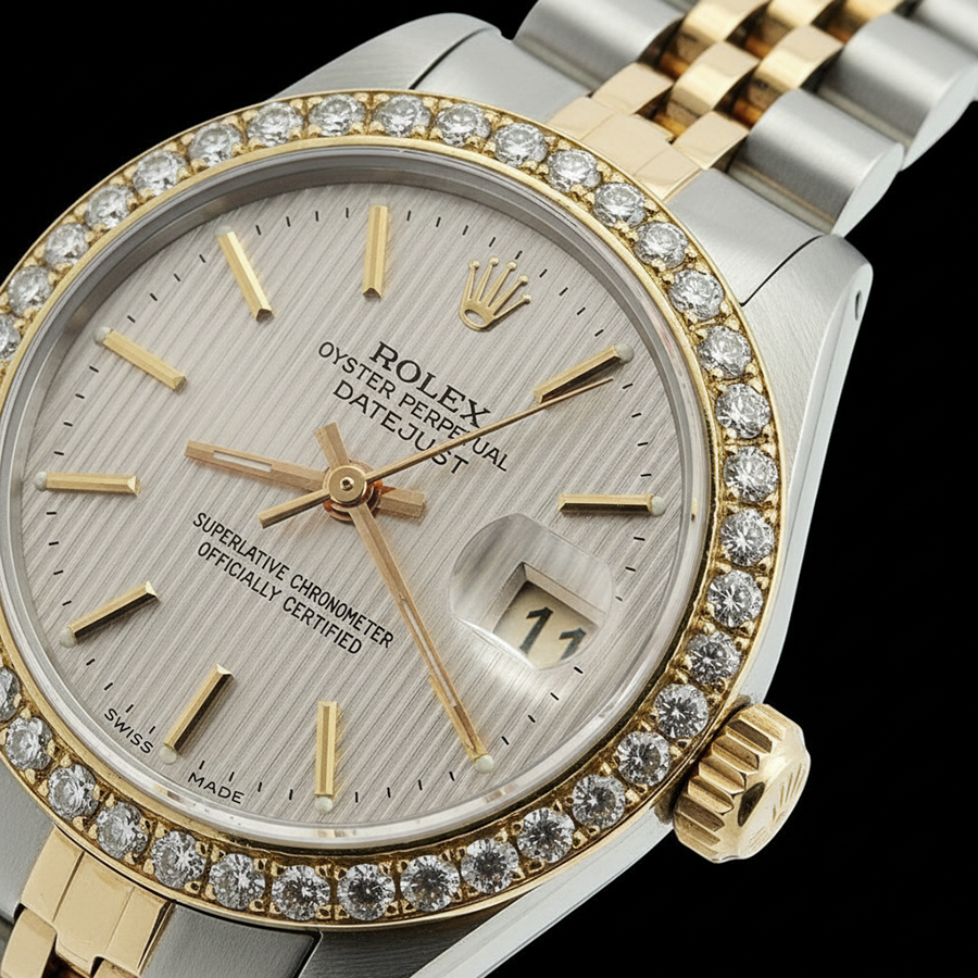 Ss & Gold Jubilee Rolex Date Just White Stick Watch Datejust