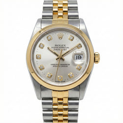 Ss & Gold Rolex Men's Watch Datejust Silver Diamond Dial