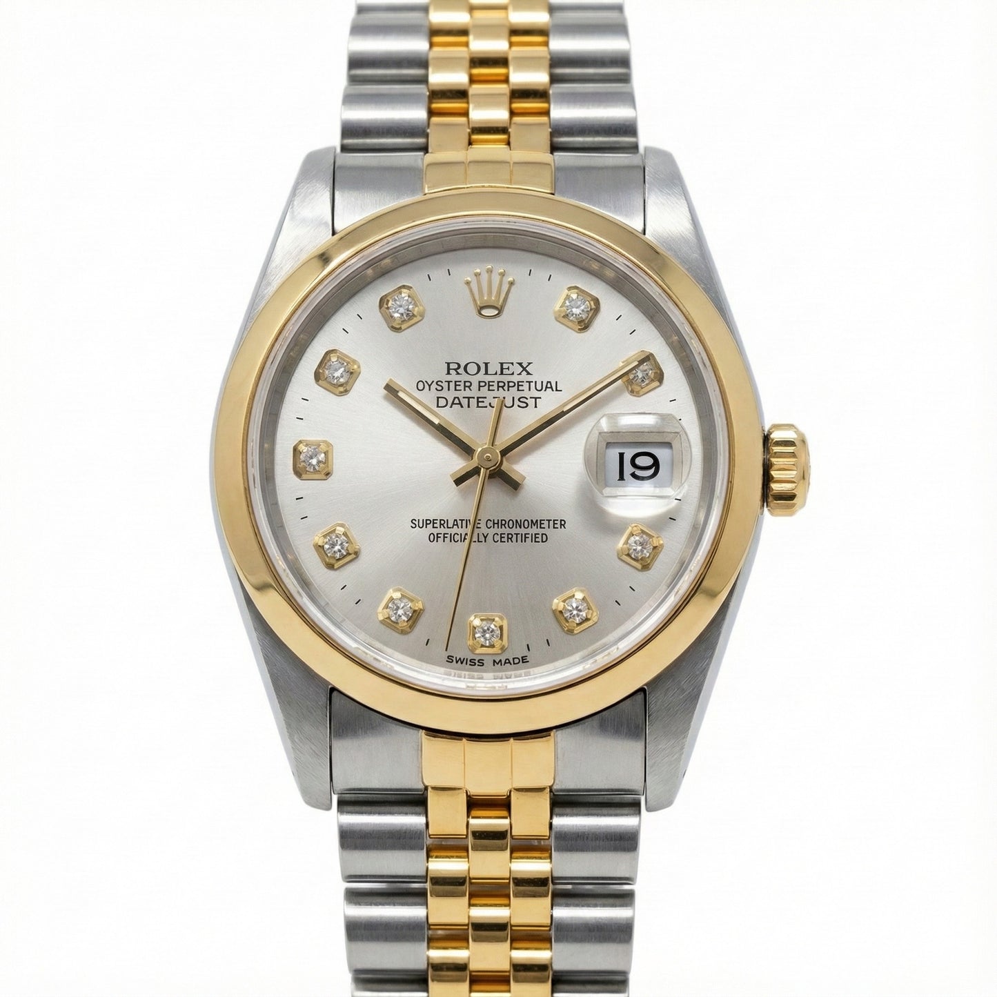 Ss & Gold Rolex Men's Watch Datejust Silver Diamond Dial