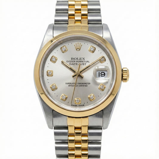 Ss & Gold Rolex Men's Watch Datejust Silver Diamond Dial