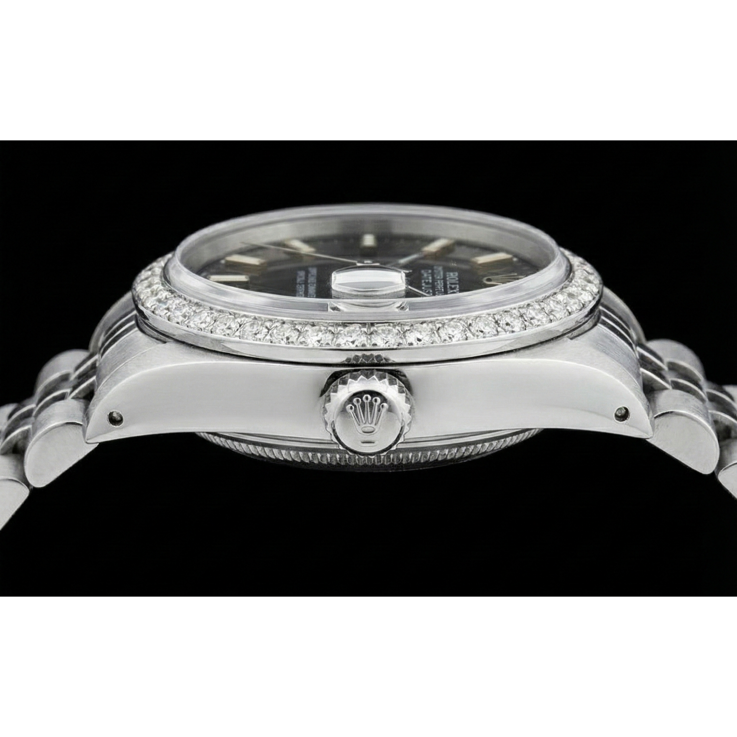 Ss Jubilee Bracelet Black Stick Dial Diamond Bezel Rolex Watch